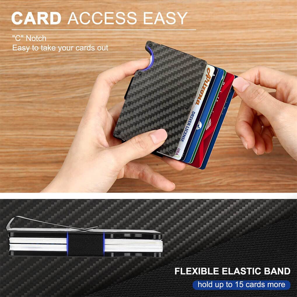 LEXTURE Custom Minimalist Wallets for Men - Personalized RFID Blocking Money Clip Wallet (Matte Carbon Fiber) | Perfect Gift for Dad, Husband & Business Professionals