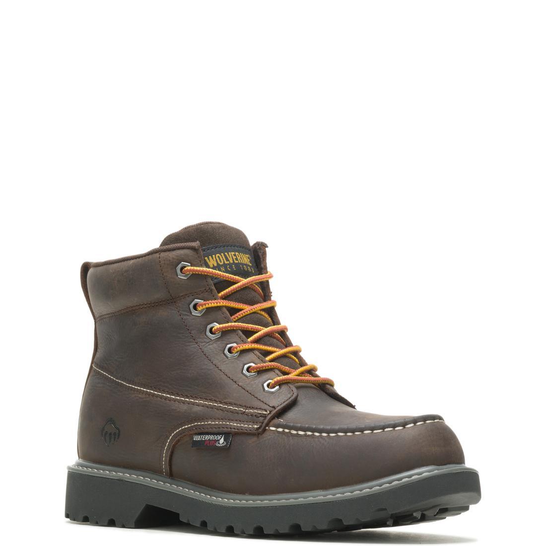 Floorhand Moc Toe 6 Inch Waterproof Work Boots for Men - Slip Resistant Safety Shoes for Construction, Hiking & Outdoor Work