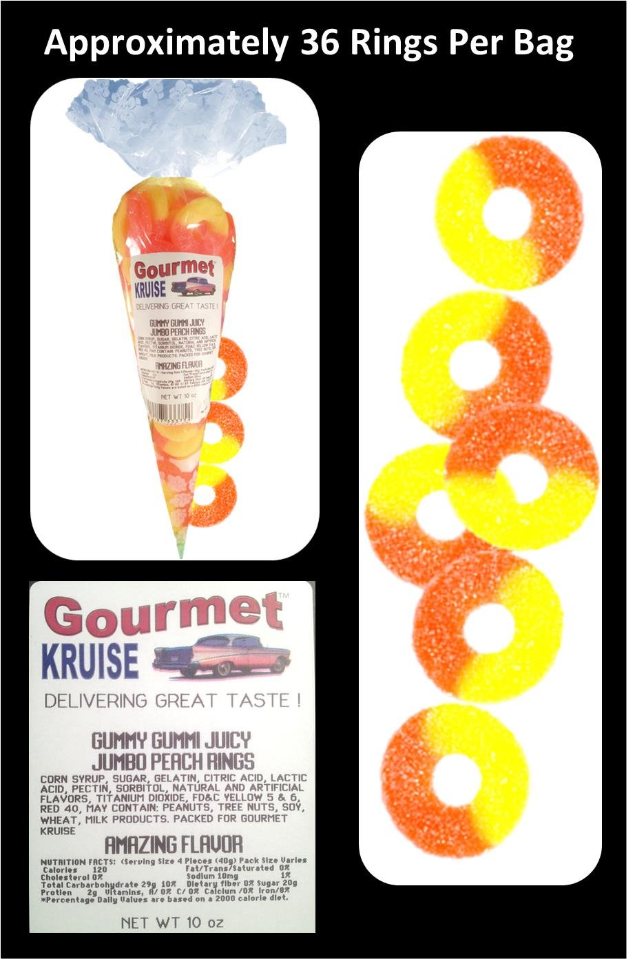 Jumbo Peach Gummy Rings Candy - 3 Pack (30 oz) | Gourmet Kruise Signature Gift Bags for Parties, Snacks & Gifts | Bulk Sour Candy for Kids & Adults