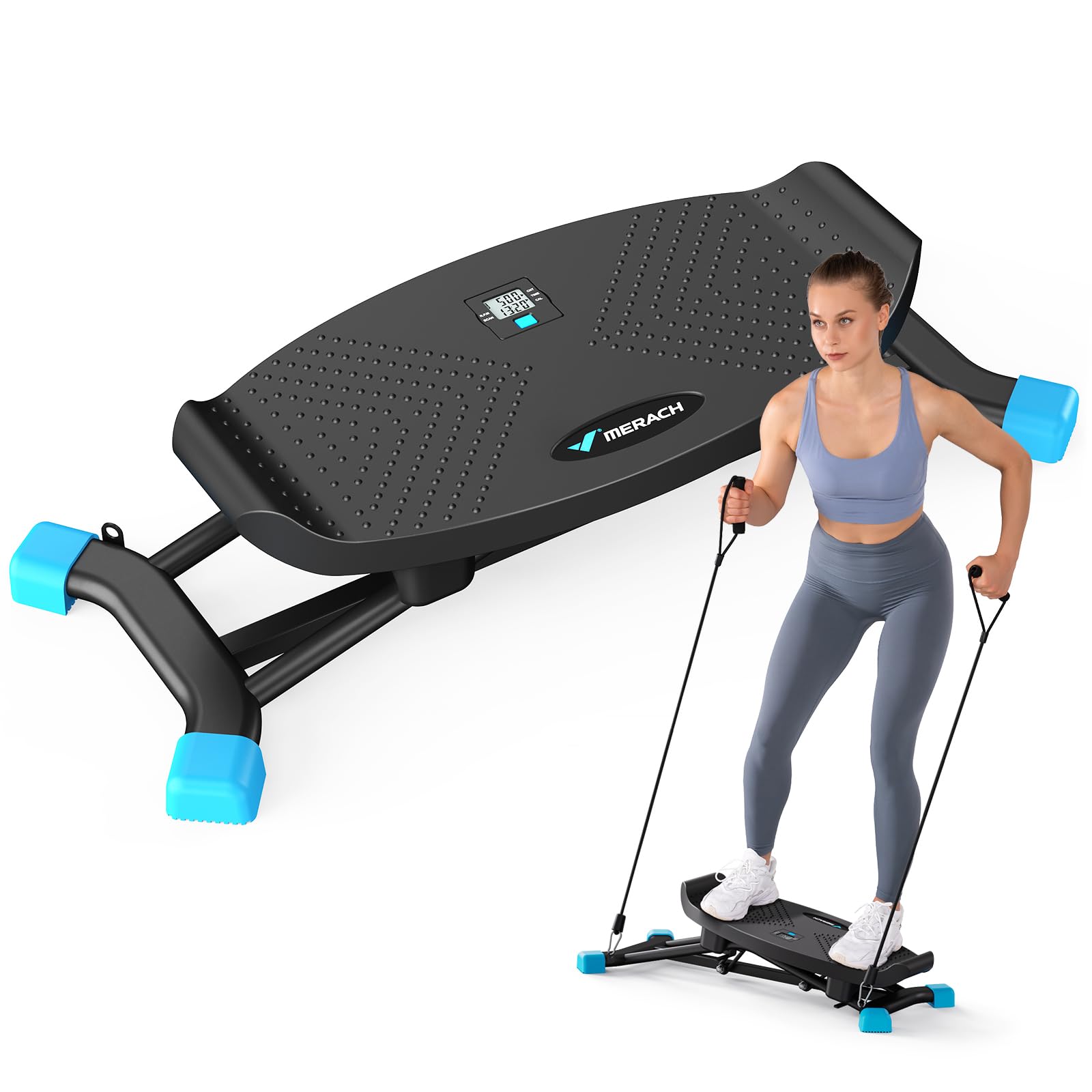 MERACH Slide Steppers for Home Workout - Mini Stair Stepper Machine with Resistance Bands for Full Body Exercise, 300 lbs Weight Capacity - Perfect for Cardio, Leg Toning & Small Space Fitness