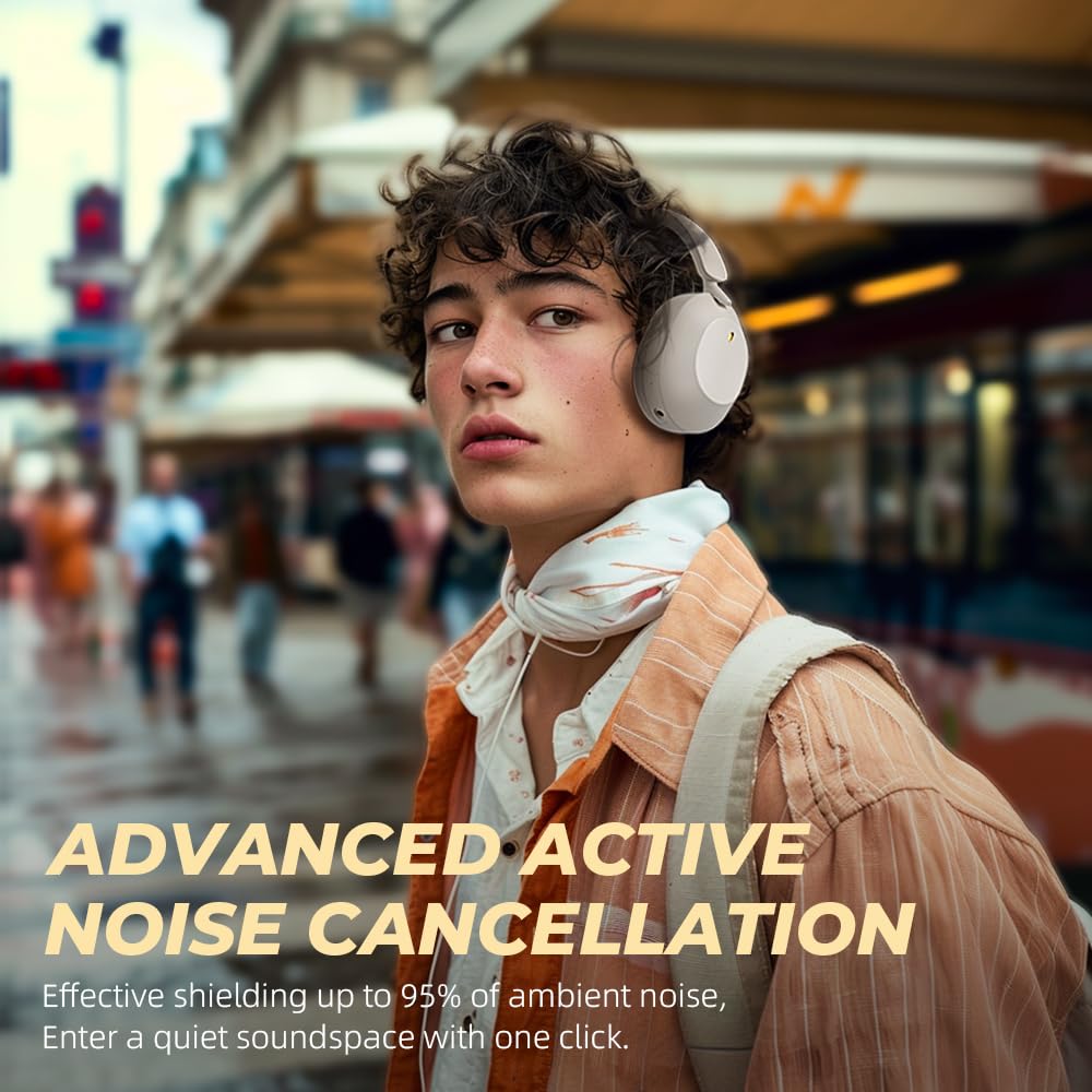 iKF-Solo Wireless Bluetooth 5.4 Headphones with Active Noise Cancelling, 140H Playtime, 35ms Low Latency, Hi-Res Audio for iOS/Android/PC/PS5/Switch/Xbox (YunYan-White) - Perfect for Gaming, Travel & Work
