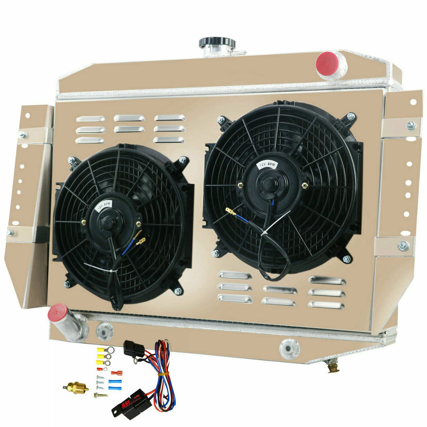 Alloyworks Jeep Radiator - 3 Row Full Aluminum Radiator with Shroud Fan & Relay Kit for 1972-1979 Jeep Wagoneer Cherokee J10 J20 J-2500 J-2600 J-4500 J-4600 J-4700 J-4800 5.9L/6.6L V8 Engines - Perfect for Off-Roading & Classic Jeep Restoration