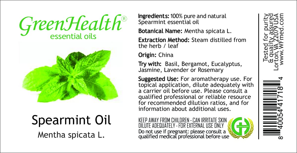 100% Pure Spearmint Essential Oil - 16 fl oz (473 ml) in Amber Glass Bottle - Natural Aromatherapy & DIY Skincare - Perfect for Diffusers, Massage & Relaxation - GreenHealth