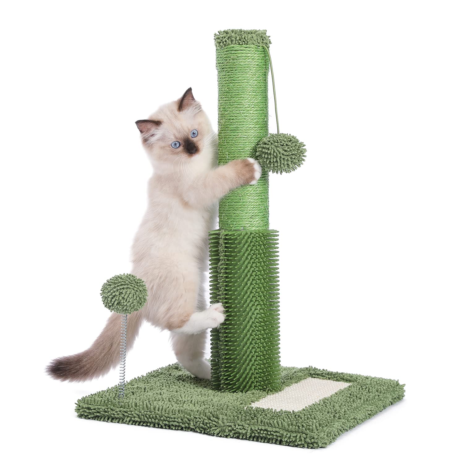 PAWZ Road 3-in-1 Cat Scratching Post with Self-Groomer, Scratching Poles & Dangling Balls - Durable Cat Furniture for Kittens & Indoor Cats - Perfect for Playtime, Exercise & Stress Relief