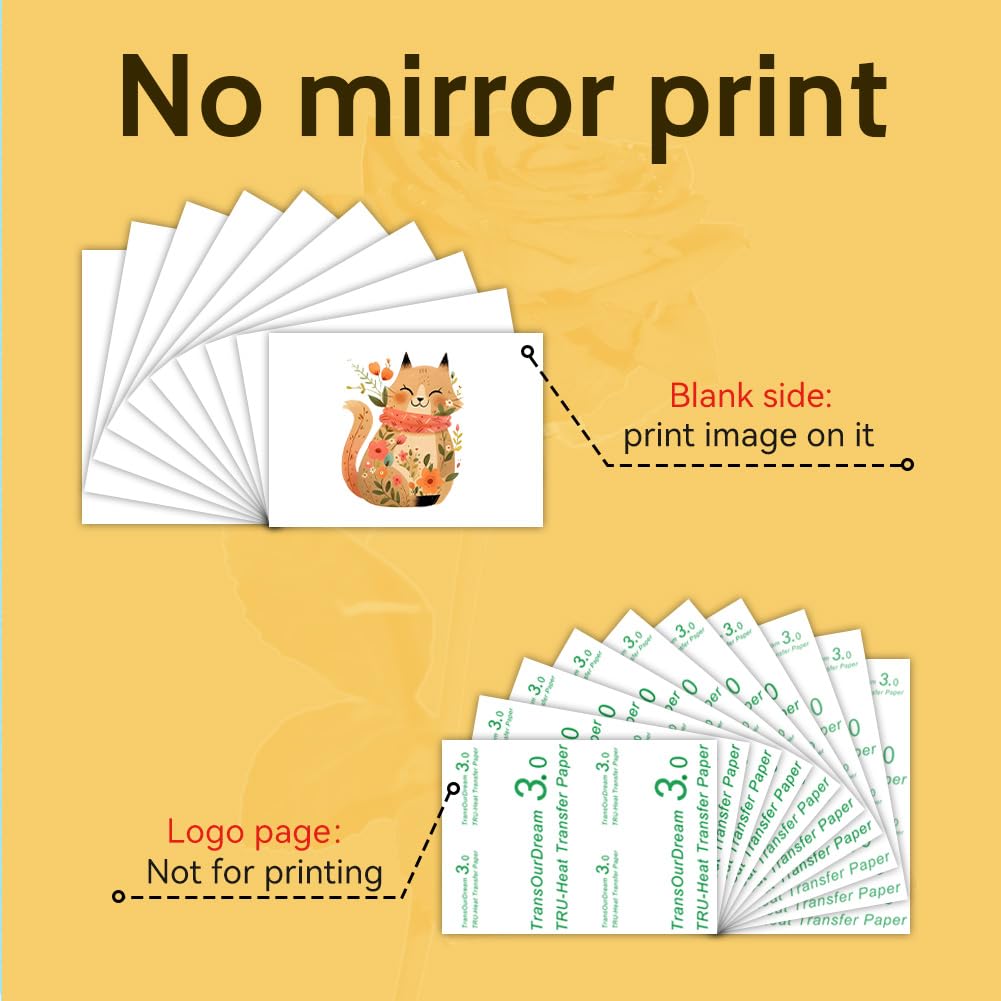 TransOurDream Tru-T Shirt Heat Transfer Paper 10 Sheets A4 - Printable Iron On Transfers for Inkjet & Laser Printers - HTV Heat Transfer Vinyl for White & Light Fabrics - Easy to Cut (TOD-03-10) - Perfect for DIY T-Shirts, Tote Bags & Custom Apparel Projects