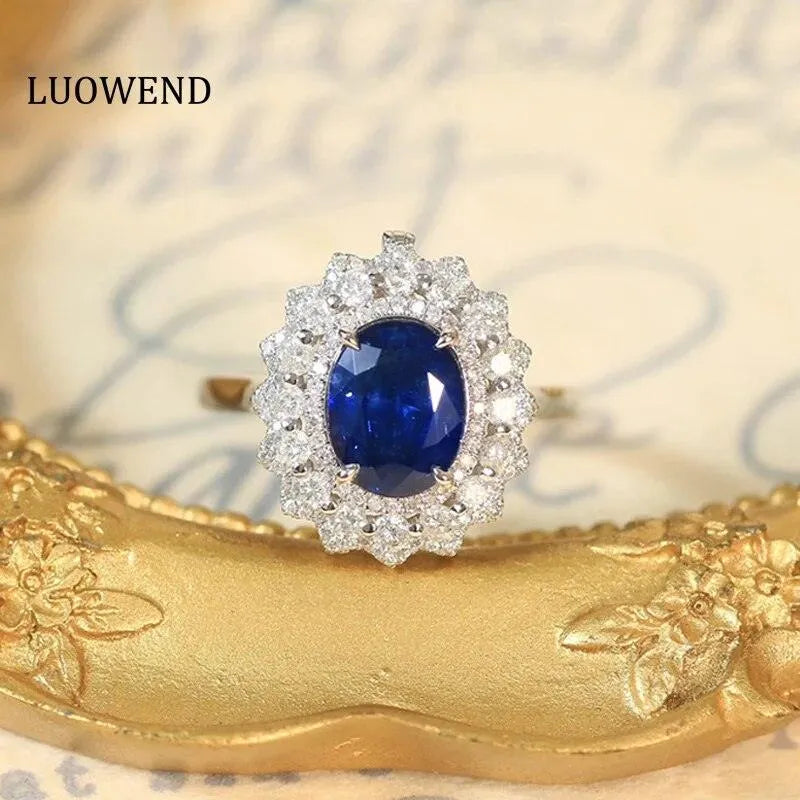18K White Gold Luxury Natural Blue Sapphire & Diamond Pendant Necklace for Women - Elegant Classic Jewelry for Wedding, Party & Special Occasions