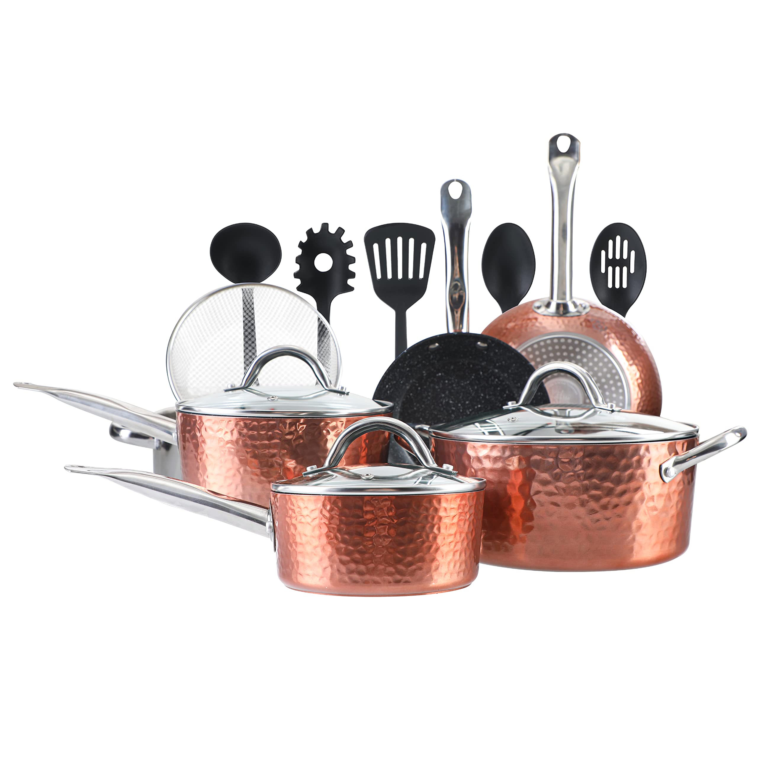 MAISON ARTS 15-Piece Nonstick Cookware Set - Granite Hammered Pots and Pans for Induction, Oven & Stovetop | Dishwasher Safe | Perfect for Home Cooking, Meal Prep & Entertaining