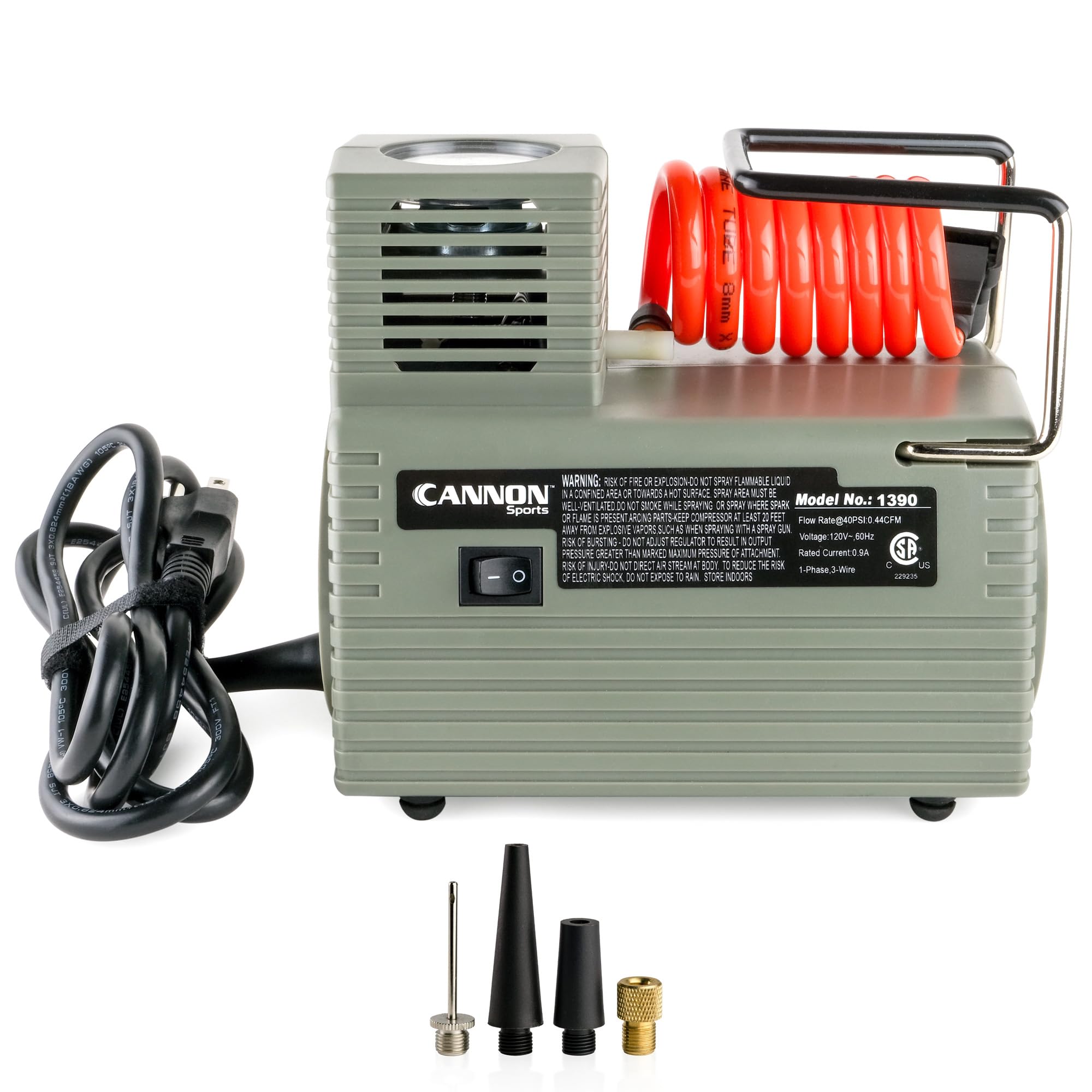 Cannon Sports Electric Ball Inflator Pump with Pressure Gauge - 1/8 HP Oil-Free Air Compressor for Basketballs, Soccer Balls, Exercise Balls, Tires, Pool Floats & Air Mattresses | Portable Inflator for Home, Gym, Camping & Outdoor Activities