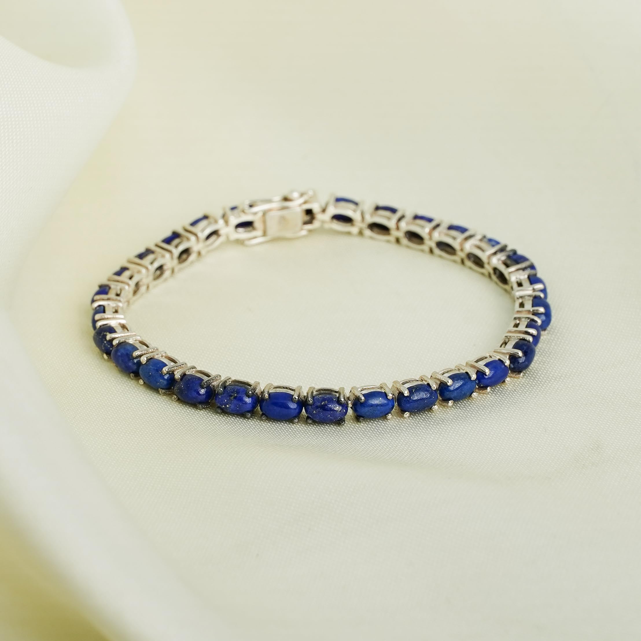 925 Sterling Silver Tennis Bracelet for Women - Lapis Lazuli Gemstone Designer Jewelry, 7.5