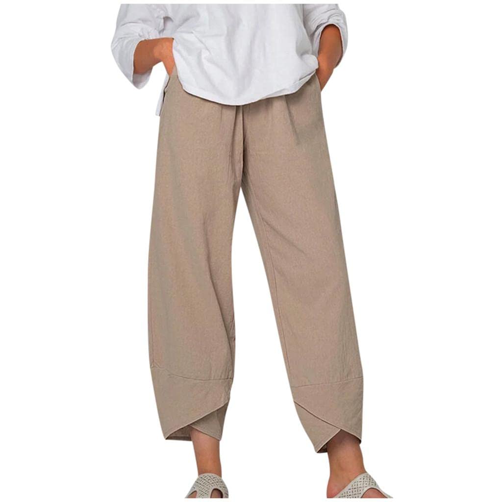 Women's High Waist Linen Pants with Drawstring - Breathable Loose Lounge Capris for Summer | Casual Wear, Travel & Home Comfort