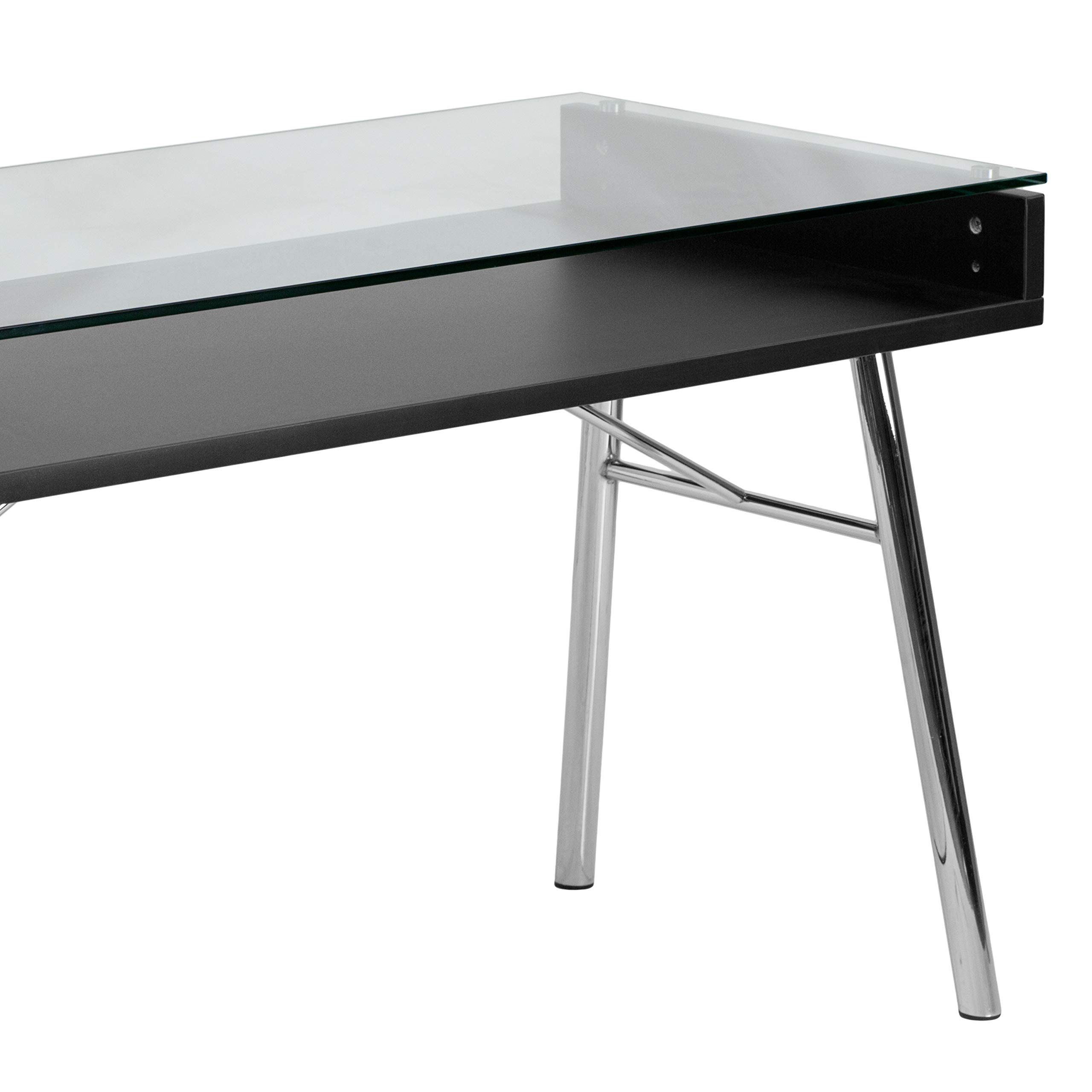 Flash Furniture Brettford Glass Top Desk - Modern Tempered Glass Office Desk for Home & Office Workspace - Perfect for Work, Study & Conference Rooms