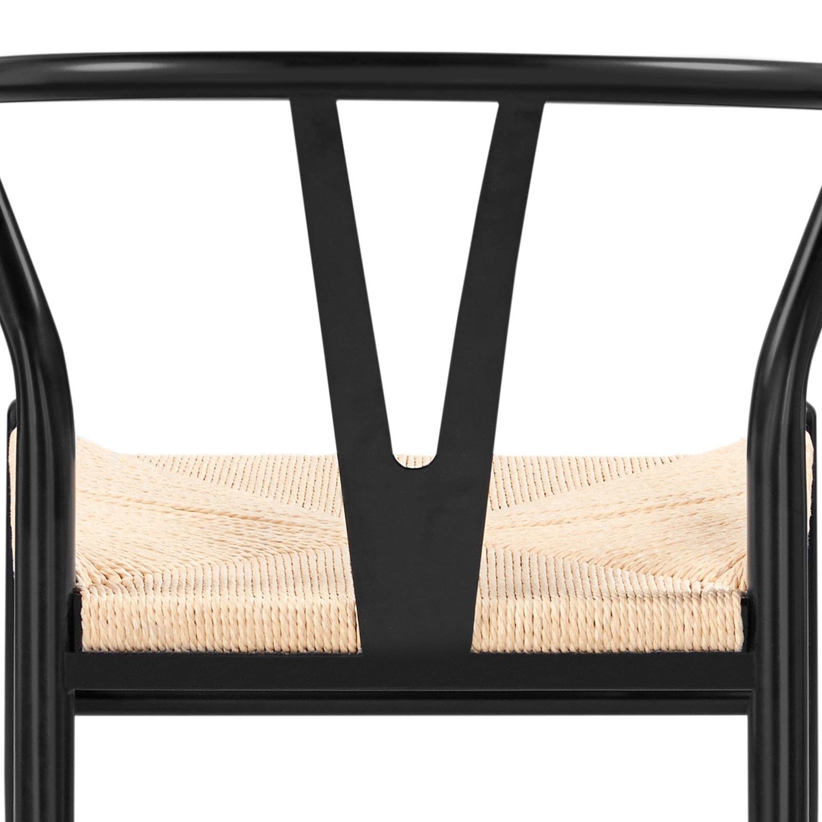 Yaheetech 6-Piece Mid-Century Modern Dining Chair Set - Black Metal Frame with Y-Shaped Backrest & Woven Hemp Seat - Perfect for Kitchen, Dining Room, Patio or Outdoor Entertaining (3 Packages/6 Chairs)