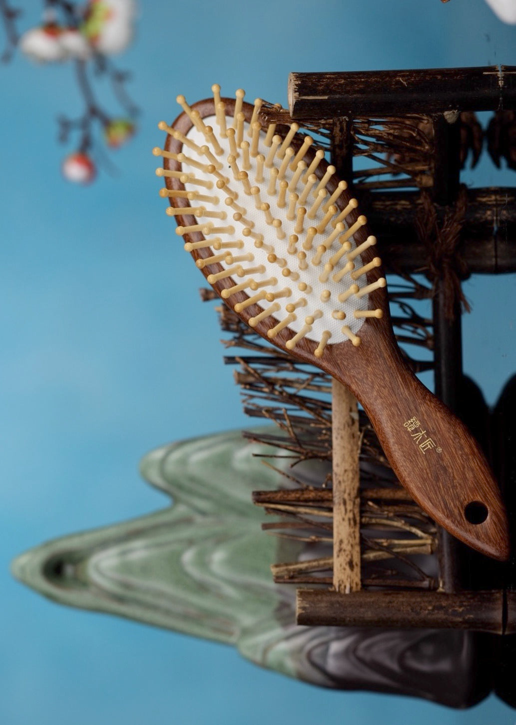 Premium Teak Wood Hair Brush for Smooth & Shiny Hair - Natural Wooden Hairbrush for Detangling & Styling - Perfect for Daily Hair Care & Salon Use