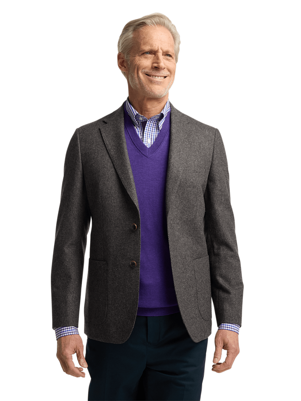 Premium Wool Blend Donegal Single Breasted Notch Lapel Sport Coat for Men - Charcoal Gray Business Casual Blazer for Office, Weddings & Formal Events