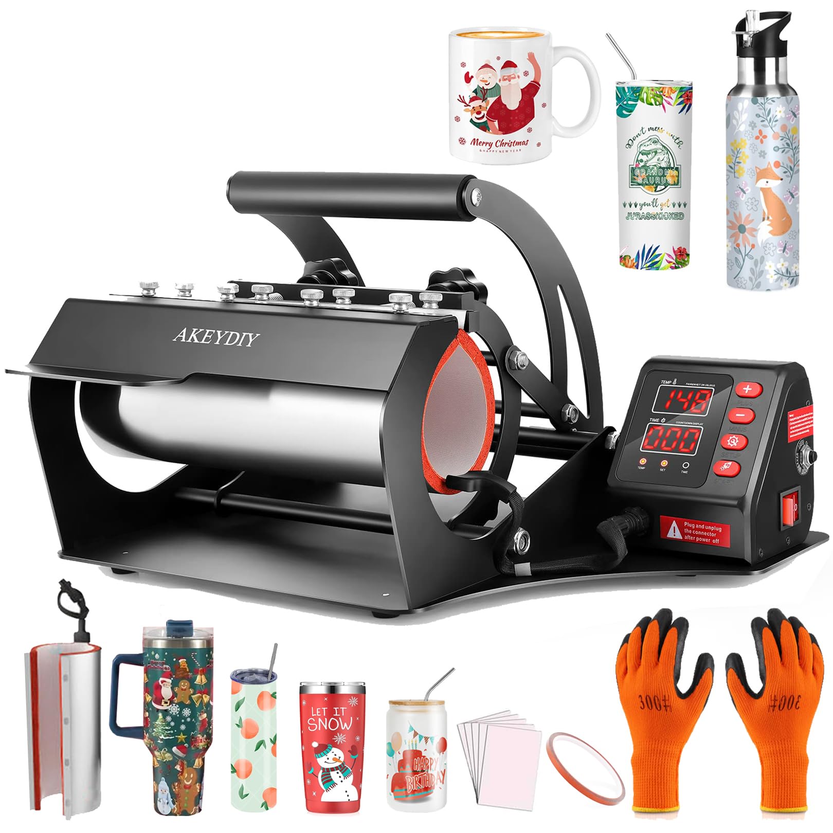 AKEYDIY Tumbler Heat Press Machine for 11oz-30oz Sublimation Tumblers - Straight & Skinny Cup Press for Glass Jars, Cans, Mugs - DIY Heat Transfer Vinyl Press - Perfect for Custom Drinkware, Gifts & Small Business Use