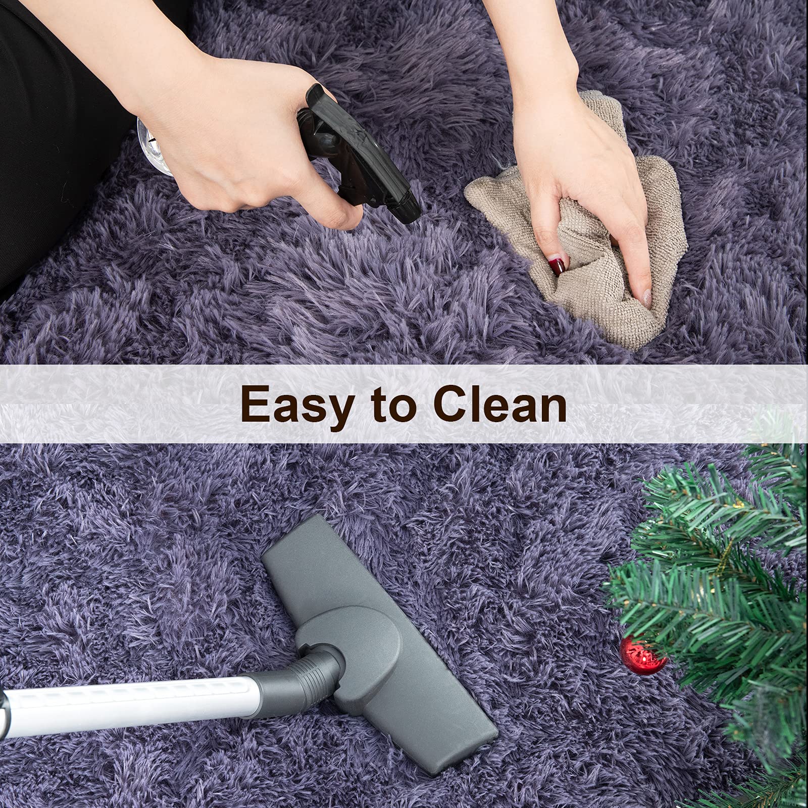 TWINNIS 5x8 Feet Super Soft Shaggy Fluffy Area Rug - Plush Modern Indoor Carpet for Living Room, Bedroom, Nursery & Kids Room - Non-Slip Rectangular Fuzzy Home Decor Rug in Grey Purple - Perfect for Cozy Floor Comfort, Family Gatherings and Stylish Home Makeover