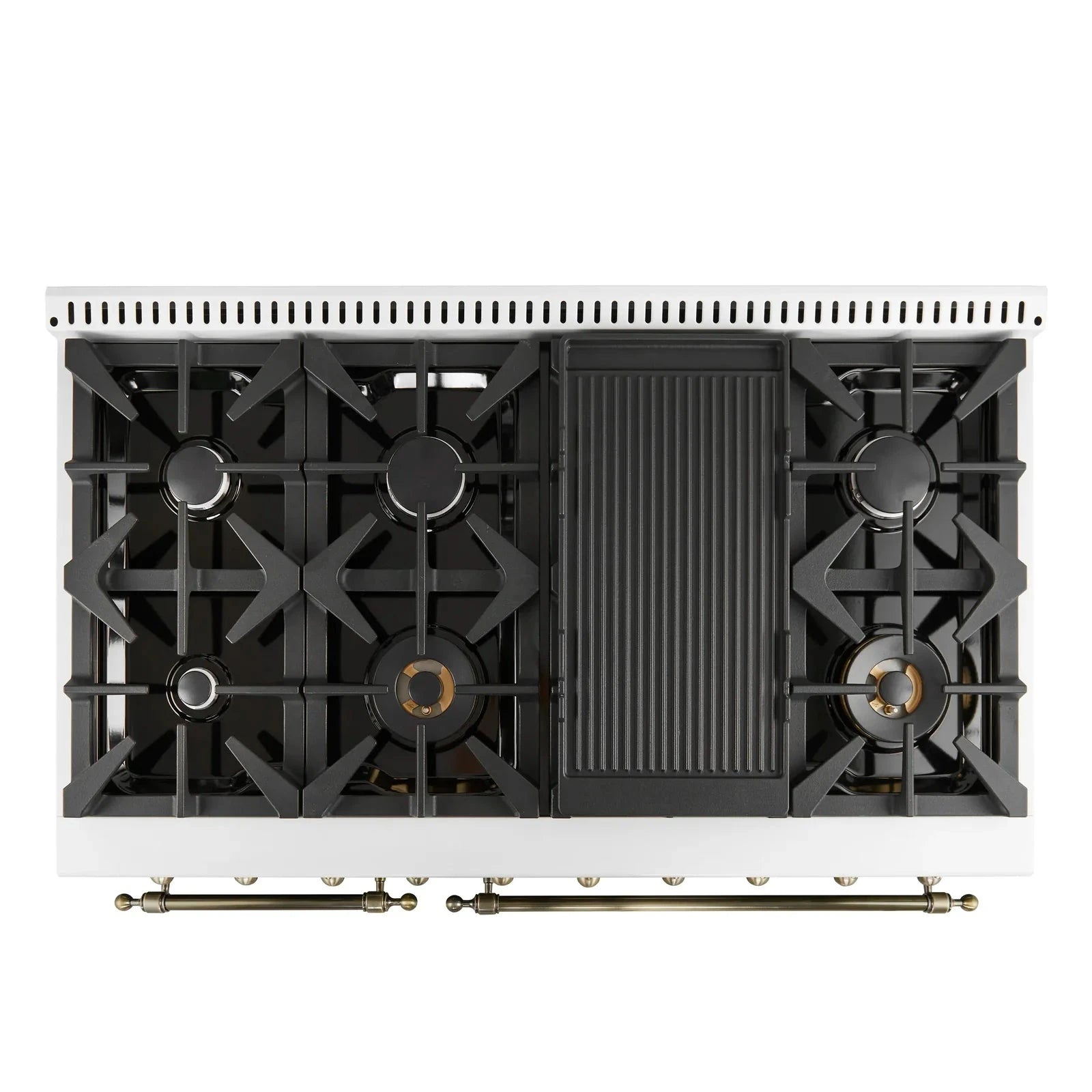 Forno Antico 48-Inch Gas Range with 8 Burner Cooktop & Convection Oven - White Finish with Antique Brass Trim (Model FFSGS6219 48WHT) | Professional Kitchen Appliance for Home Chefs & Restaurants