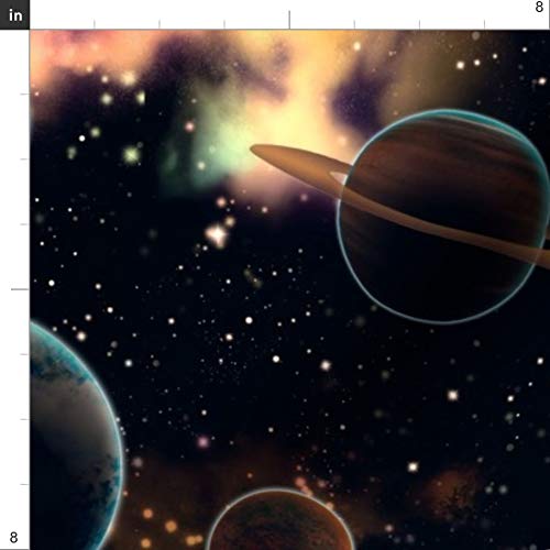 Space Planets Galaxy Solar System Earth Stars Printed Cotton Poplin Fabric by Spoonflower - Fat Quarter for Sewing, Quilting, Dresses & DIY Crafts | Perfect for Space-Themed Bedding, Curtains and Home Decor