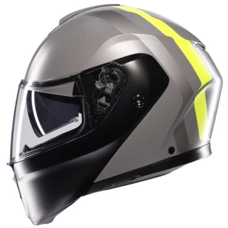 AGV Streetmodular Resia Motorcycle Helmet - Grey, Black, Fluo Yellow - Lightweight & DOT Certified for Urban Riding & Commuting