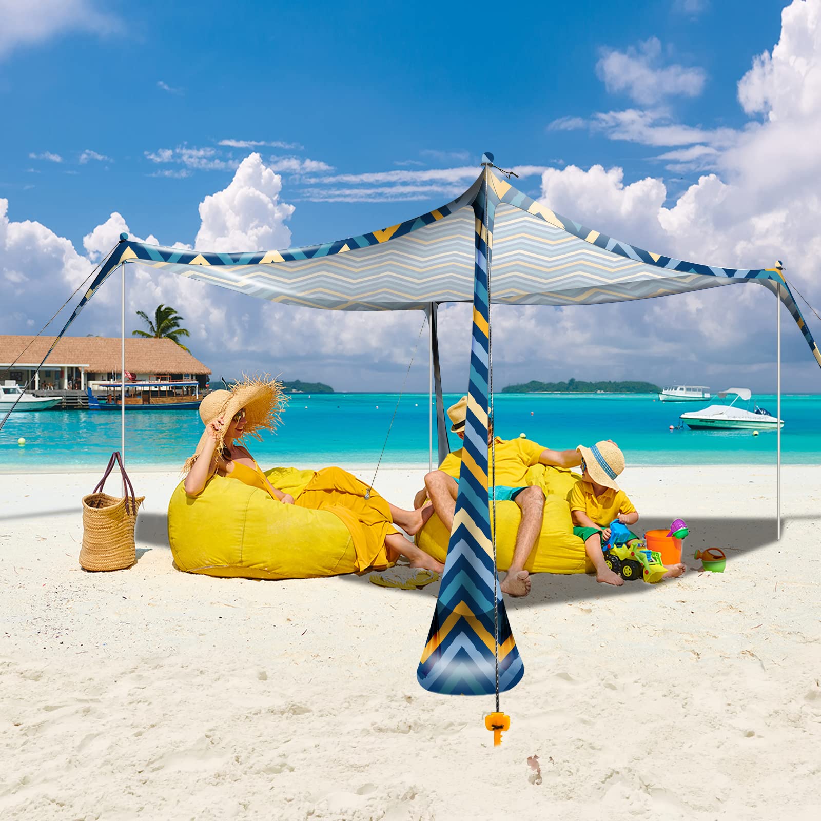 Kegemor 10x10 FT Beach Tent Sun Shelter - UPF50+ Windproof Pop Up Canopy with Sand Shovel & Carrying Bag | Portable Lightweight Outdoor Sunshade for Camping, Backyard, Fishing, Picnics & Beach Days