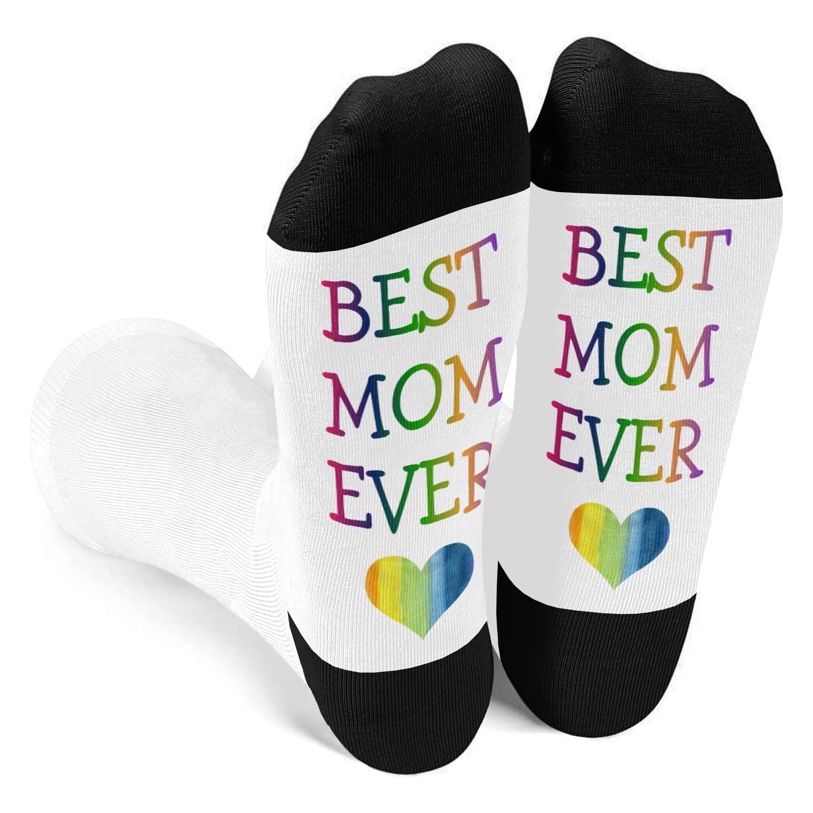 Custom Best Mom Ever Yellow Socks with Faces - Personalized Photo & Name Text Novelty Crew Socks for Mother's Day Gifts, Birthday Presents & Family Apparel
