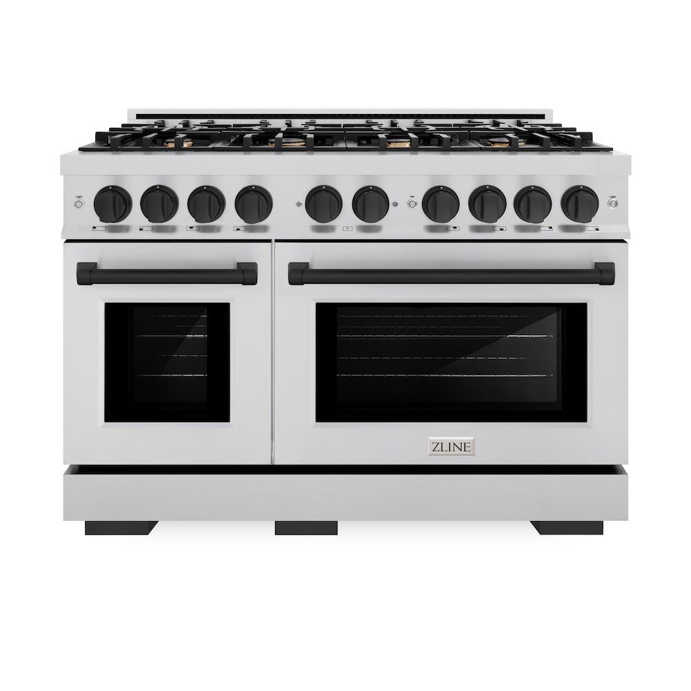 ZLINE Autograph Edition 48 Inch 6.7 Cu Ft Double Oven Gas Range with 8 Burner Cooktop - Stainless Steel & Matte Black (HGRZ 48 MB) | Professional Kitchen Appliance for Home Chefs & Cooking Enthusiasts