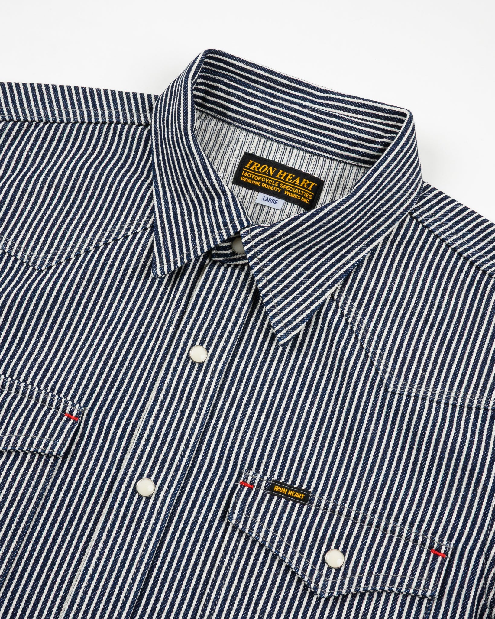 Iron Heart IHSH-07 Indigo 12oz Hickory Stripe Western Shirt - Durable Denim Workwear for Cowboy Style & Outdoor Adventures
