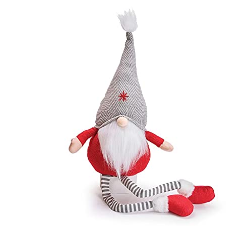 Red and Gray Plush Gnome Sitter - Cute Christmas Garden Decor for Home, Yard & Holiday Display - Perfect Gift for Gnome Lovers