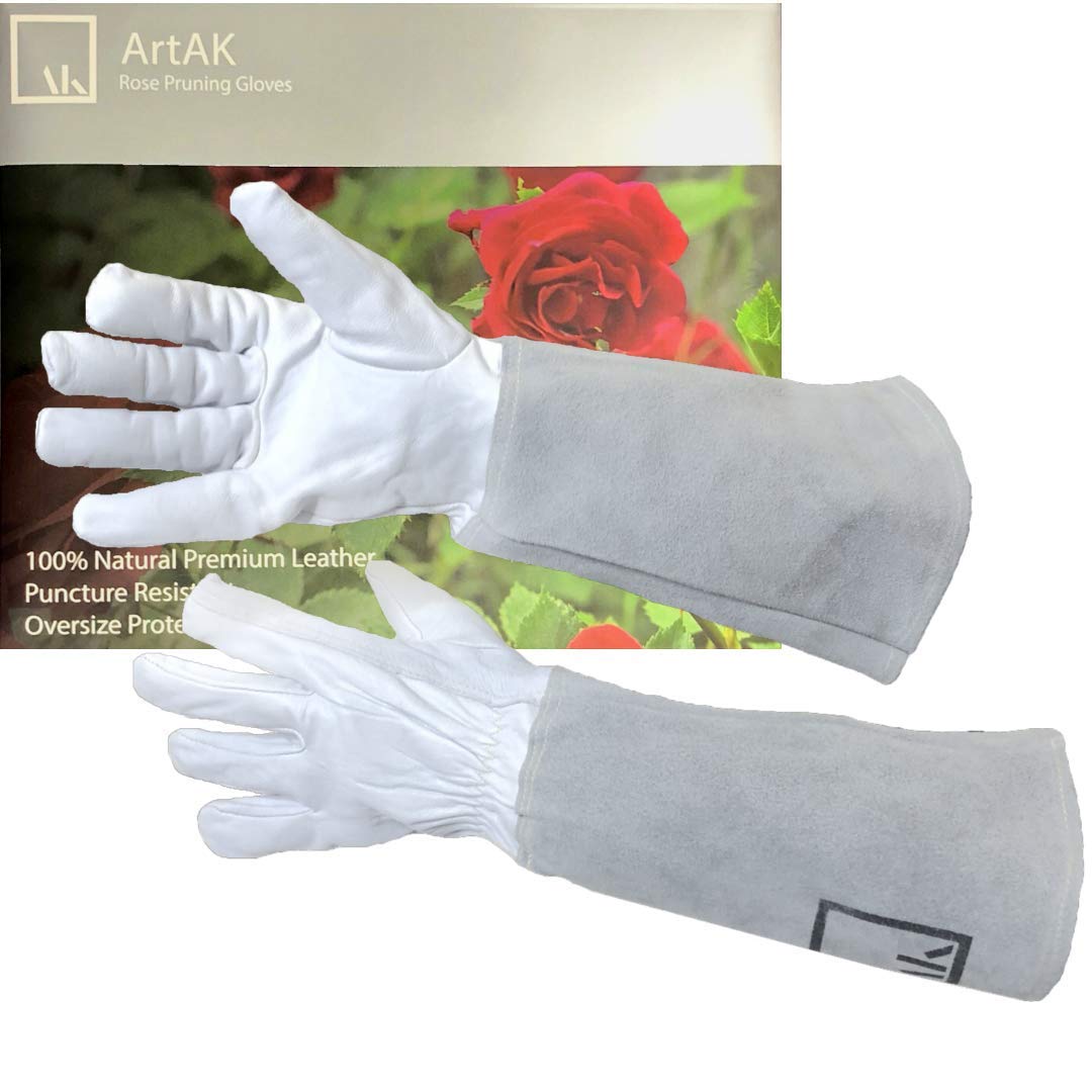 Premium Leather Rose Pruning Gloves for Women - Cut-Resistant Long Gauntlet Gardening Gloves for Rose Bushes & Thorny Plants (White, Cowhide) - Ideal for Rose Gardening, Landscaping & Outdoor Work Protection