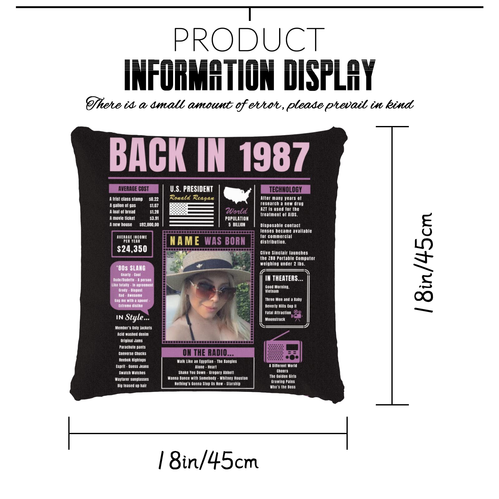 Custom 37th Birthday Throw Pillow for Women - Soft Purple 1987 Themed Sofa Pillowcase | Unique Birthday Gift for Men, Women, Boys & Girls | Perfect for Birthday Parties, Home Decor & Anniversary Celebrations