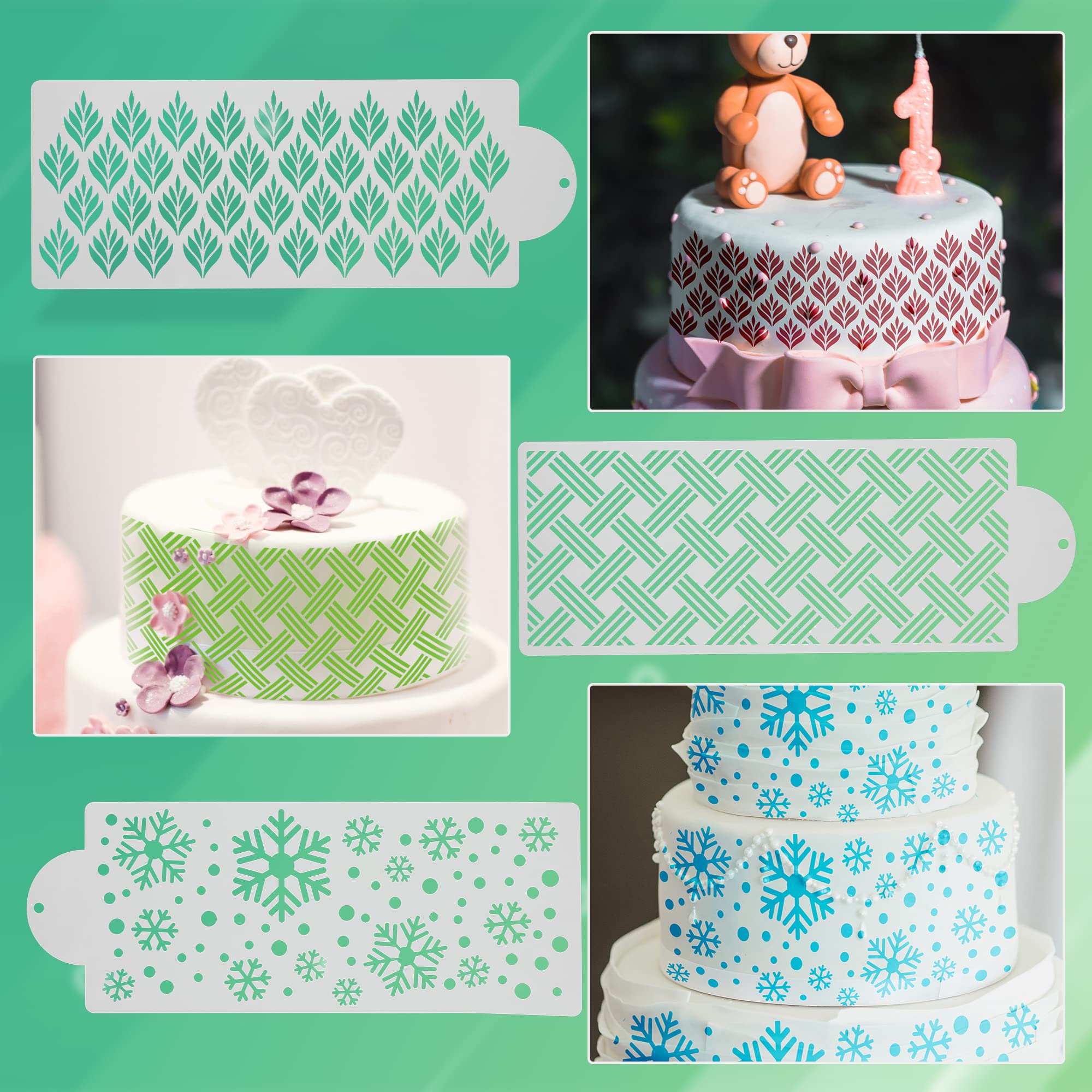 7-Piece Reusable Floral Cake Decorating Stencils & Templates - DIY Baking Tools for Dessert, Cake, and Craft Decoration - Perfect for Birthday, Wedding, and Party Cakes