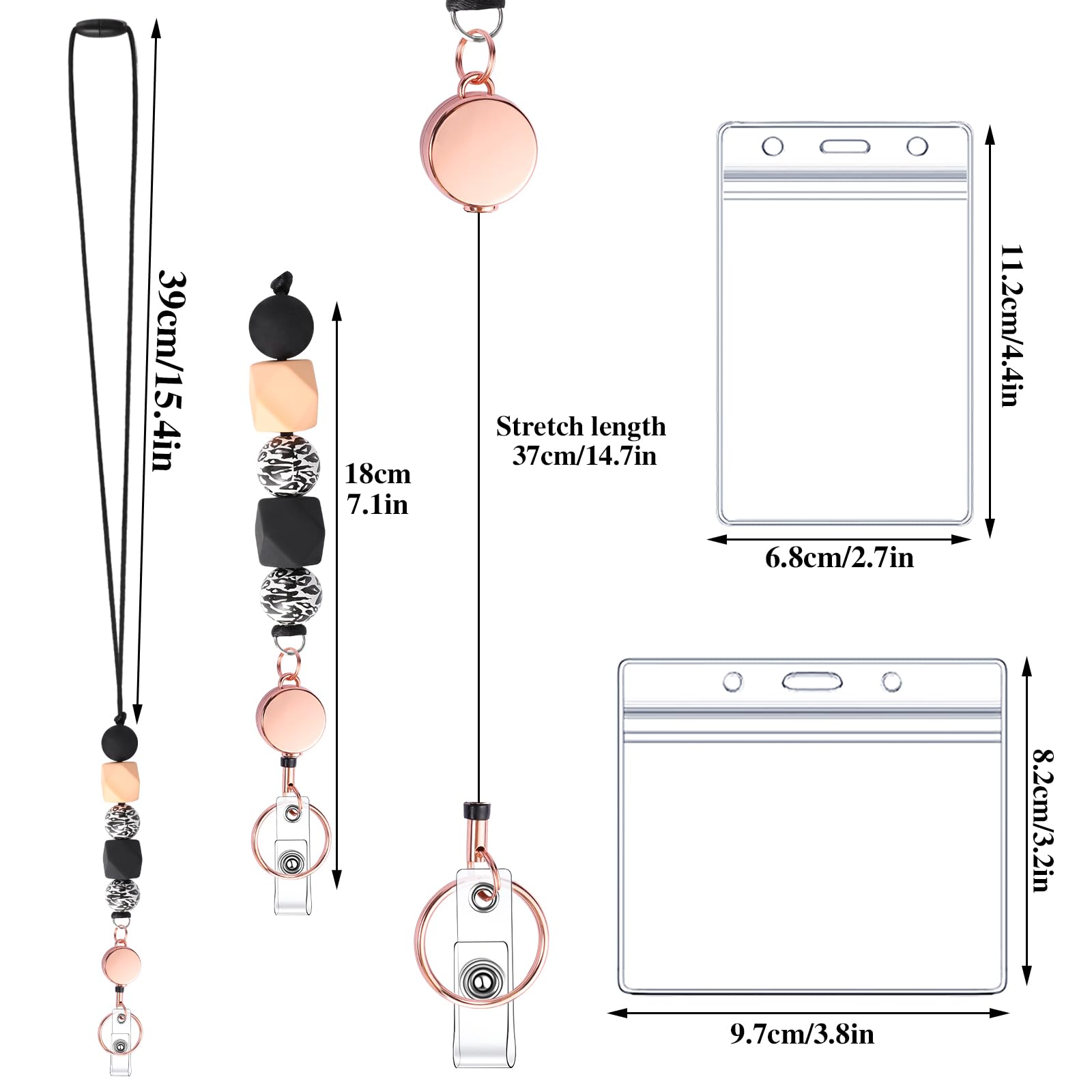 9-in-1 Retractable ID Badge Lanyard Set - Stylish Beaded Teacher Lanyard with ID Holder for Women - Perfect for Teacher Appreciation Gifts, School Staff, Nurses & Office Professionals - Great for Conferences, Workplaces and Campus Events
