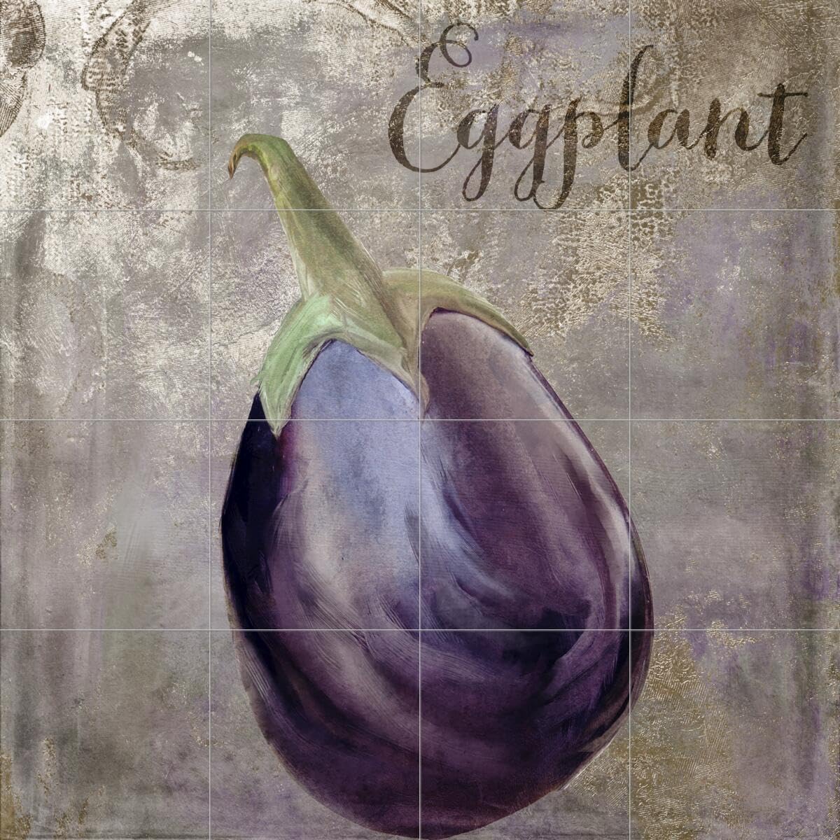 Ceramic Backsplash Tile Mural - Fruit & Vegetable Food Theme - Medley Eggplant Color - Kitchen & Bathroom Wall Decor - Perfect for Bakery Style or Farmhouse Kitchen Renovation