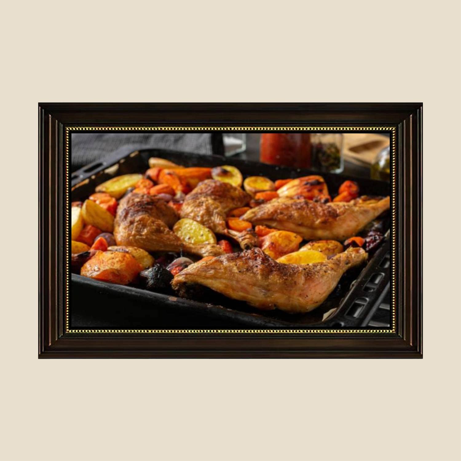 Roasted Chicken Legs & Vegetables Canvas Wall Art - 24x36 Inch Retro Kitchen Decor Painting, Ready to Hang Poster for Dining Room, Living Room & Bedroom | Perfect for Farmhouse, Restaurant & Home Decor