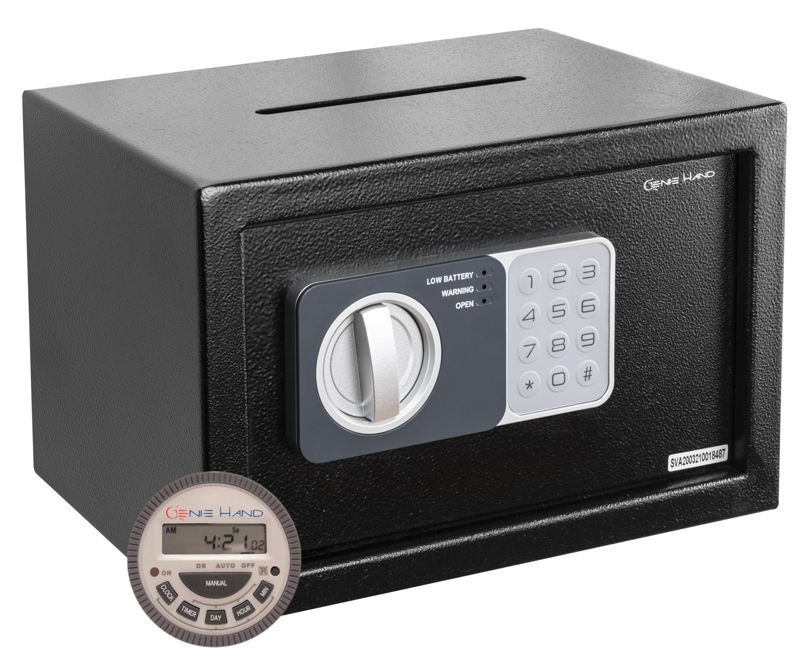 Genie Hand Time Lock Safe with Weekly/Daily Timer - B-Class Security Lock & Anti-Bounce Technology - Perfect for Home, Office, and Retail Cash Management