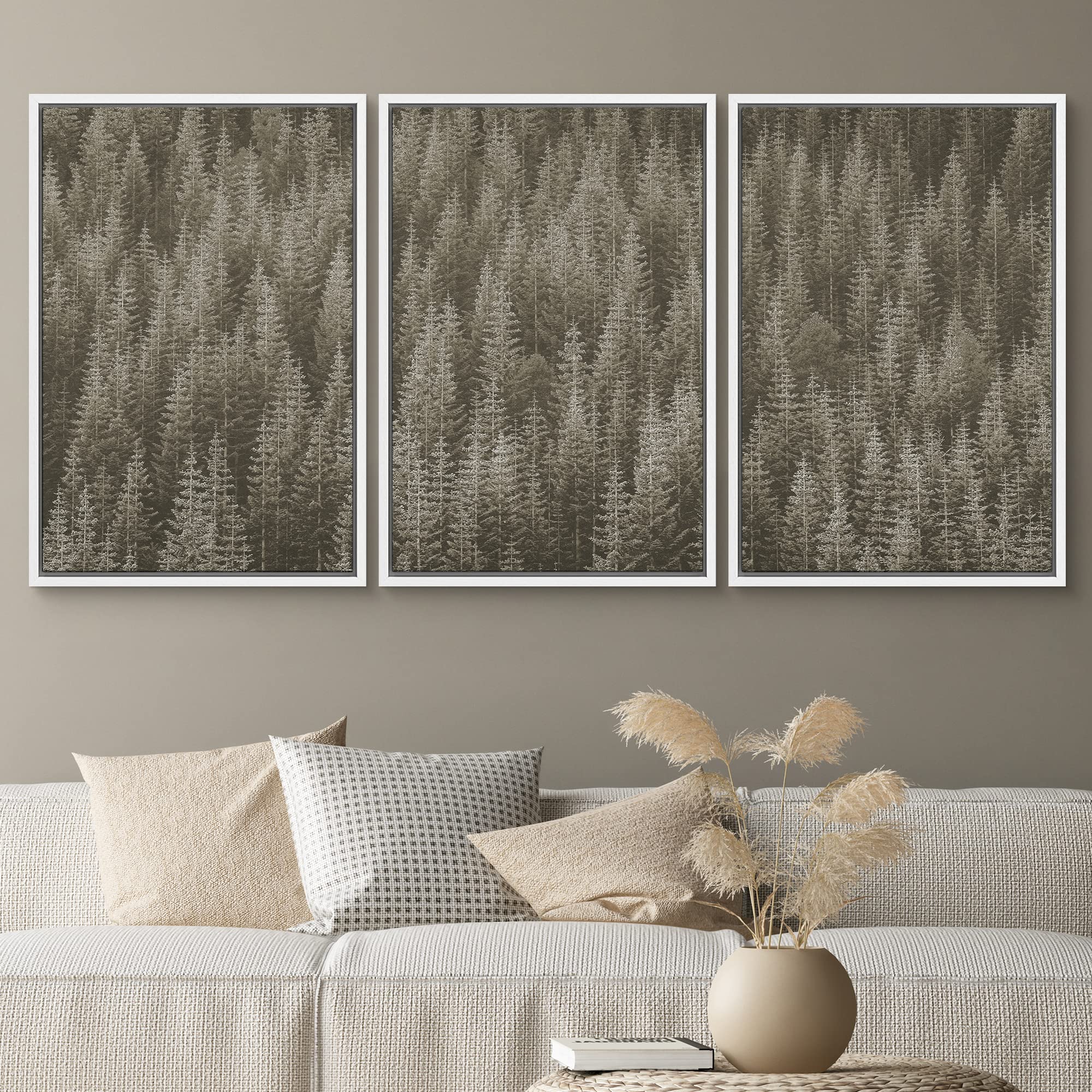 Framed Canvas Print Wall Art - Woodland Nursery Decor Set, Black & White Forest Valley Nature Wilderness Modern Art, Rustic Style for Living Room, Bedroom, Office - 16x24 Inches - Perfect for Home Decor, Gifts & Interior Design