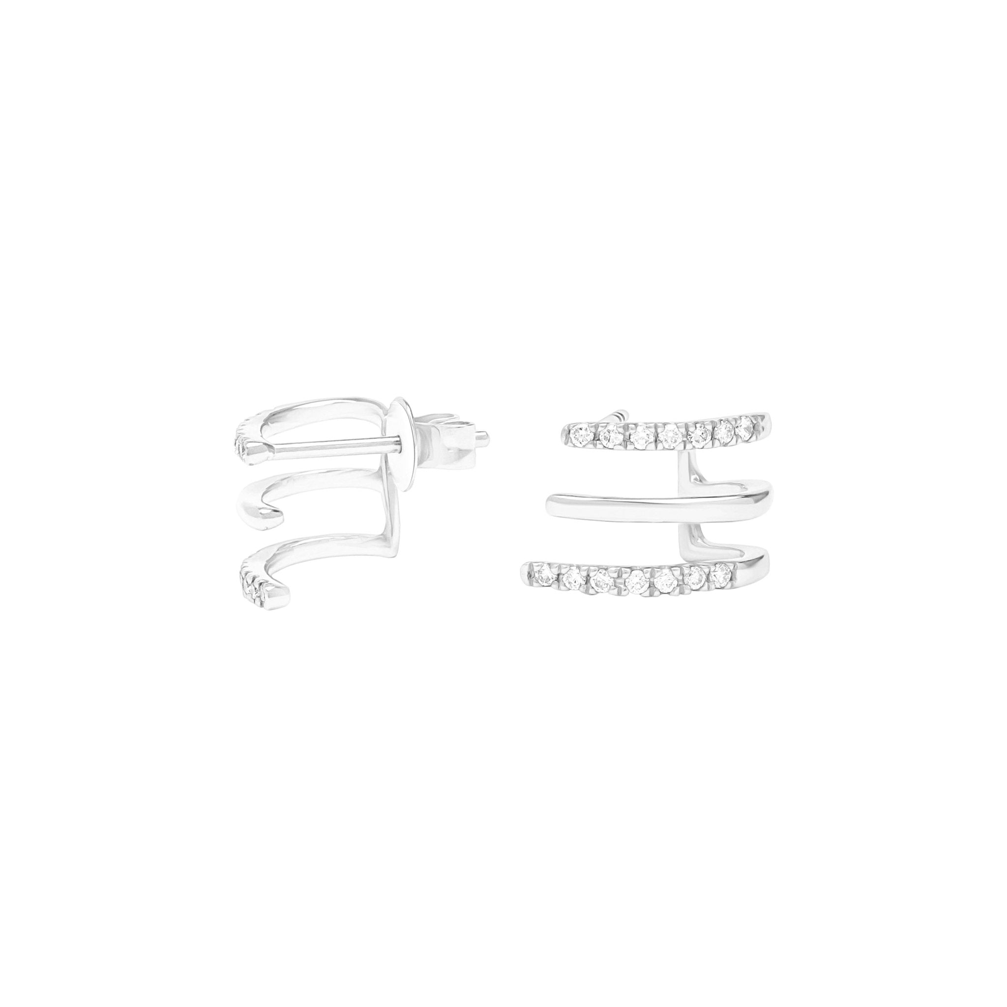 14K White Gold Diamond Triple Huggie Illusion Stud Earrings - Elegant & Dainty for Everyday Wear, Parties & Special Occasions