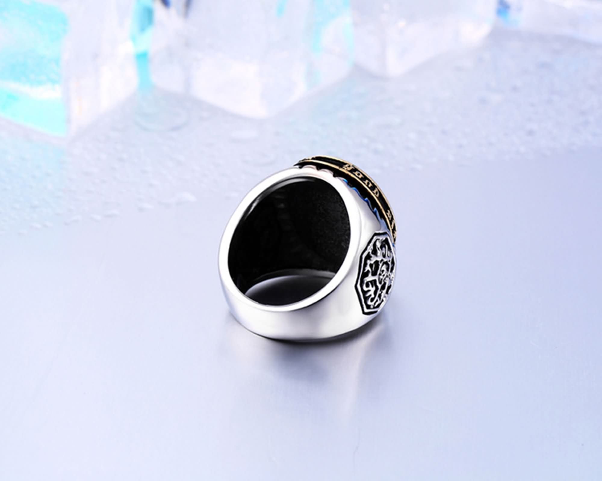 AueDsa Stainless Steel Men's Wedding Band Ring - Gold & Silver Virgin Mary Religious Ring - Size T 1/2 - Perfect for Engagement, Promise Rings & Religious Gifts