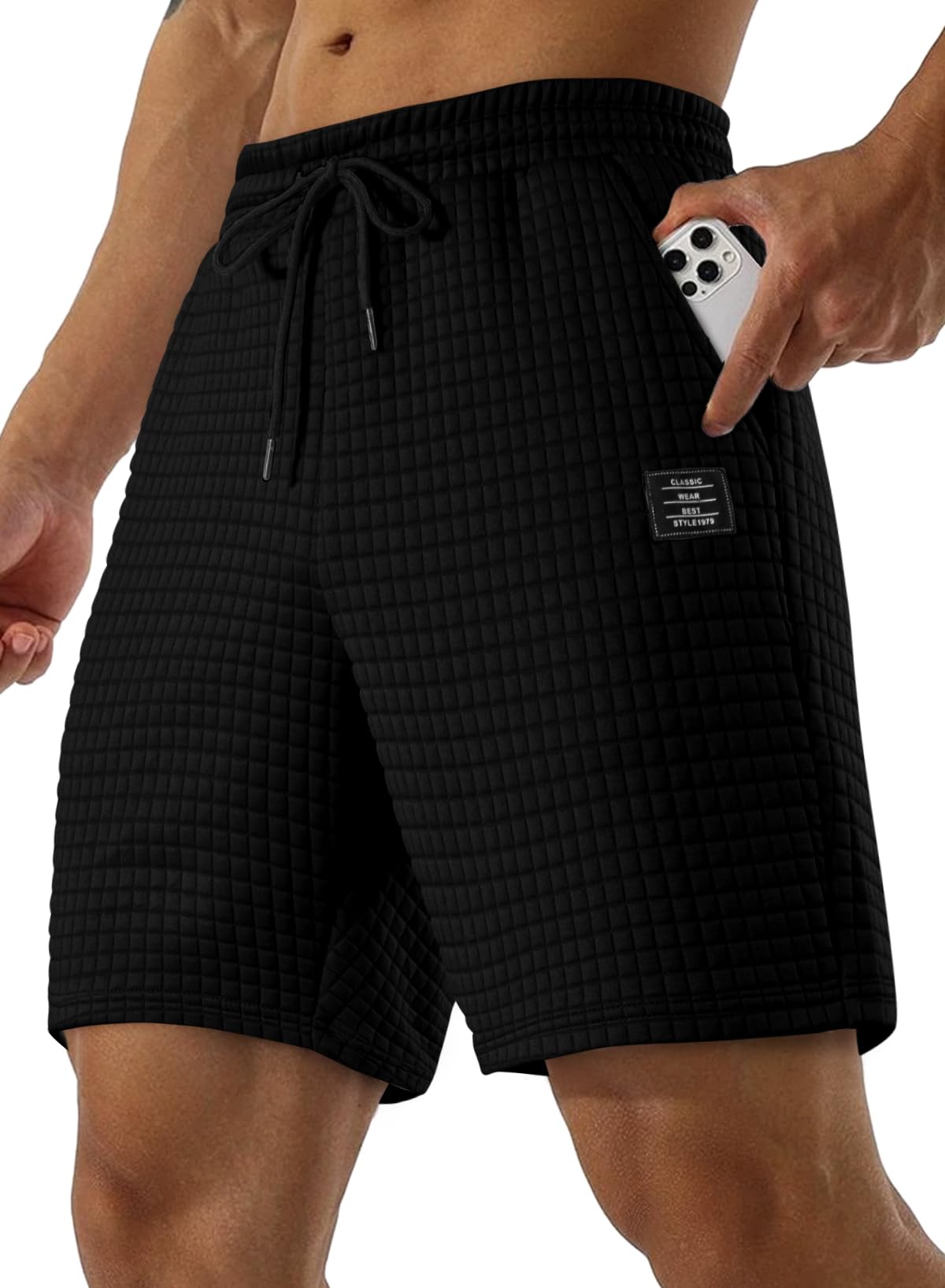 JMIERR Men's Workout Shorts - 7 Inch Inseam Stretch Gym Running Shorts with Elastic Waist & Pockets | Breathable Waffle Fabric for Casual Wear, Training & Outdoor Activities