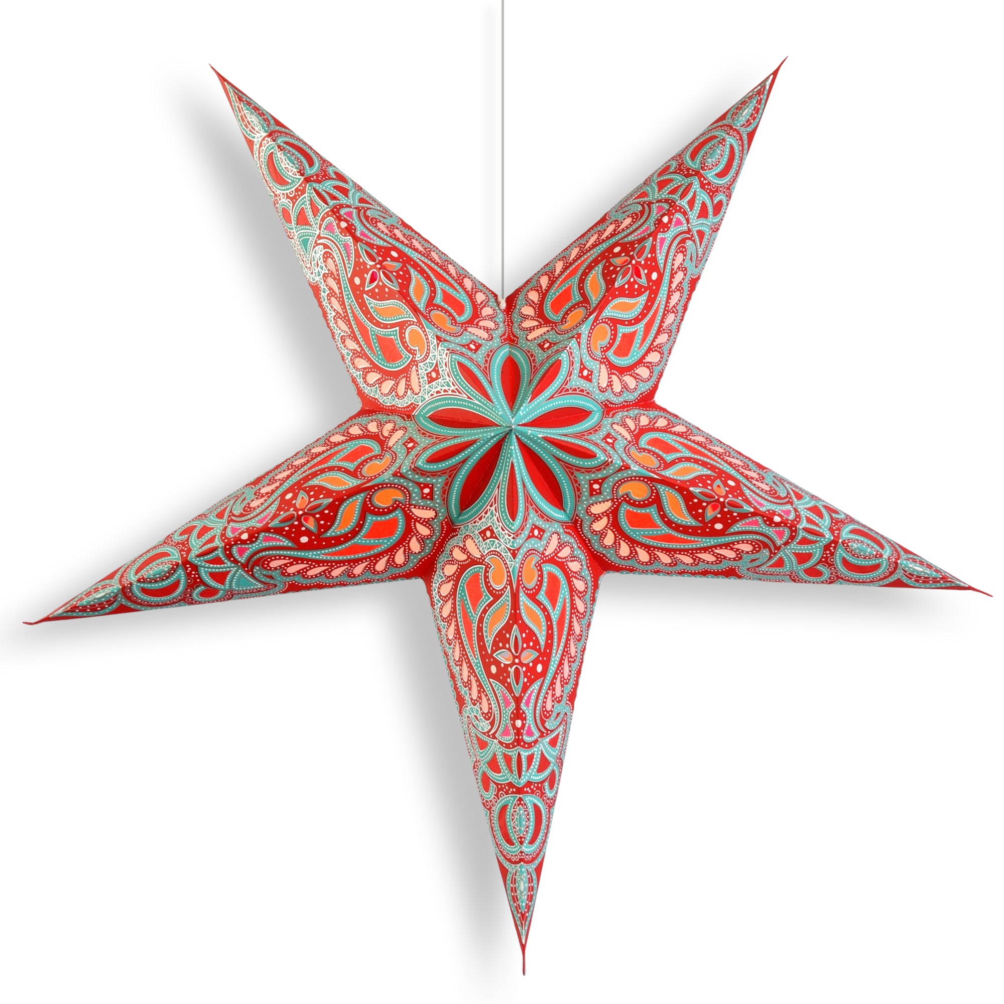 24 Inch Red Paper Star Lantern - Stellar Bloom Hanging Decoration for Party, Wedding, Home Decor & Festival Lighting