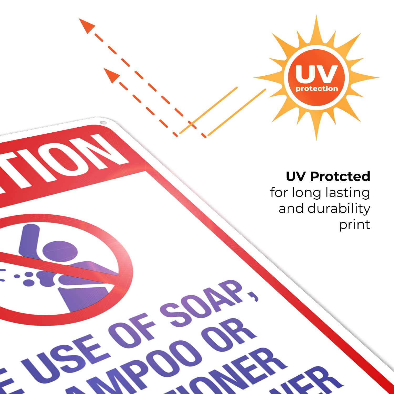 Waterproof Aluminum Shower Sign - 'Attention: No Soap, Shampoo or Conditioner' - 10x14 Inches Rust-Free Pool Sign for Indoor/Outdoor Use - Fade-Resistant Durable Sign Made in USA - Perfect for Swimming Pools, Gyms & Public Showers