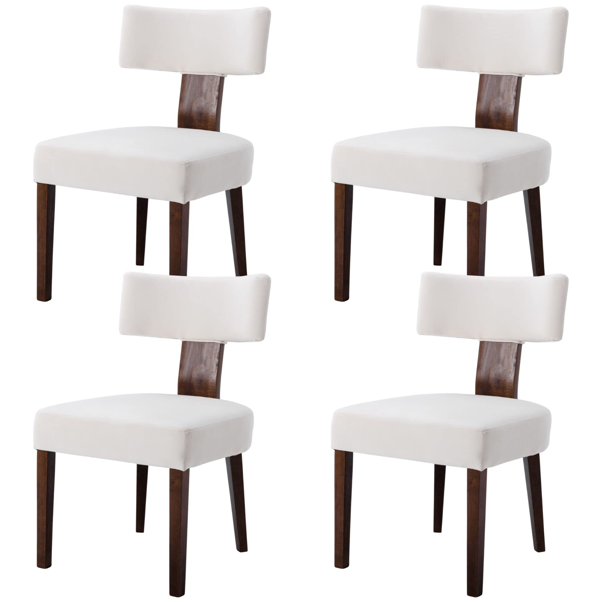 Modern Velvet Upholstered Dining Chairs Set of 4 - Wingback Side Chairs with Wooden Legs for Dining Room, Living Room & Bedroom - Cream Comfortable Seating for Family Gatherings & Dinner Parties