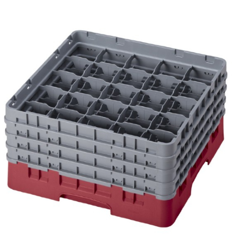 Cambro 25S900416 Camrack Extra Tall Glass Rack - 25 Compartment Dish Organizer for Restaurants, Bars & Commercial Kitchens - Cranberry Color for Easy Identification - Perfect for Glass Storage & Organization