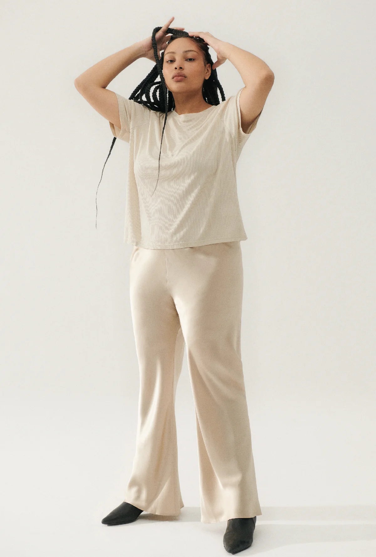 BIAS CUT PANTS HAZELNUT - Women's High Waisted Flowy Trousers for Office & Casual Wear