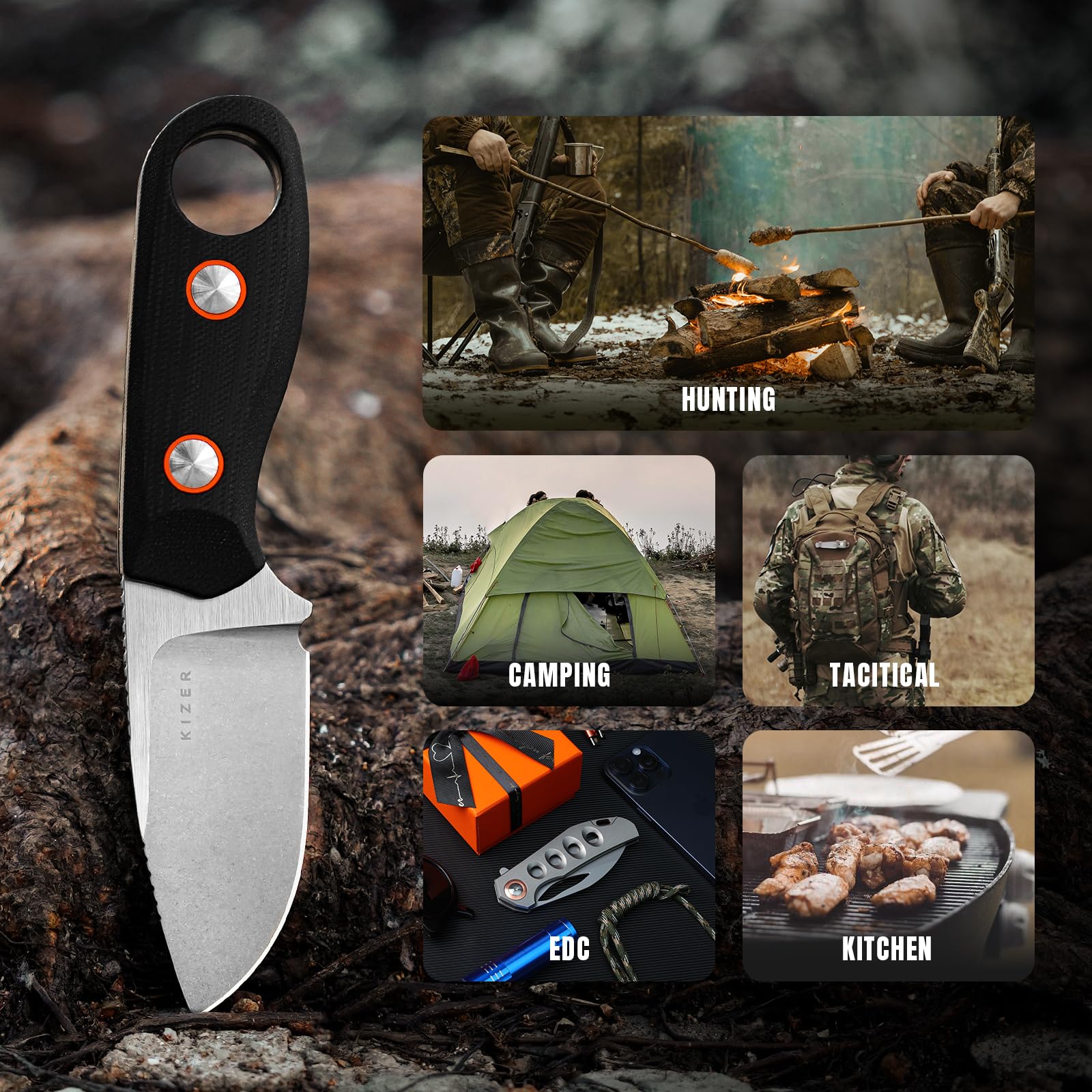 Kizer Beaver Fixed Blade Knife with Sheath - 2.75