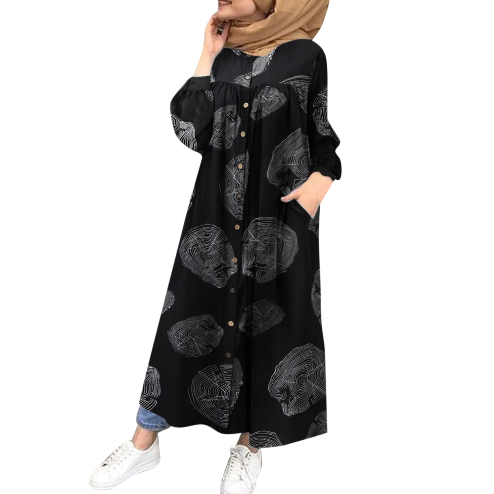 Stylish Maternity Dress for Women - Vintage Floral Print, V-Neck, Long Sleeve Casual Maxi Dress - Perfect for Pregnancy, Baby Showers & Everyday Comfort