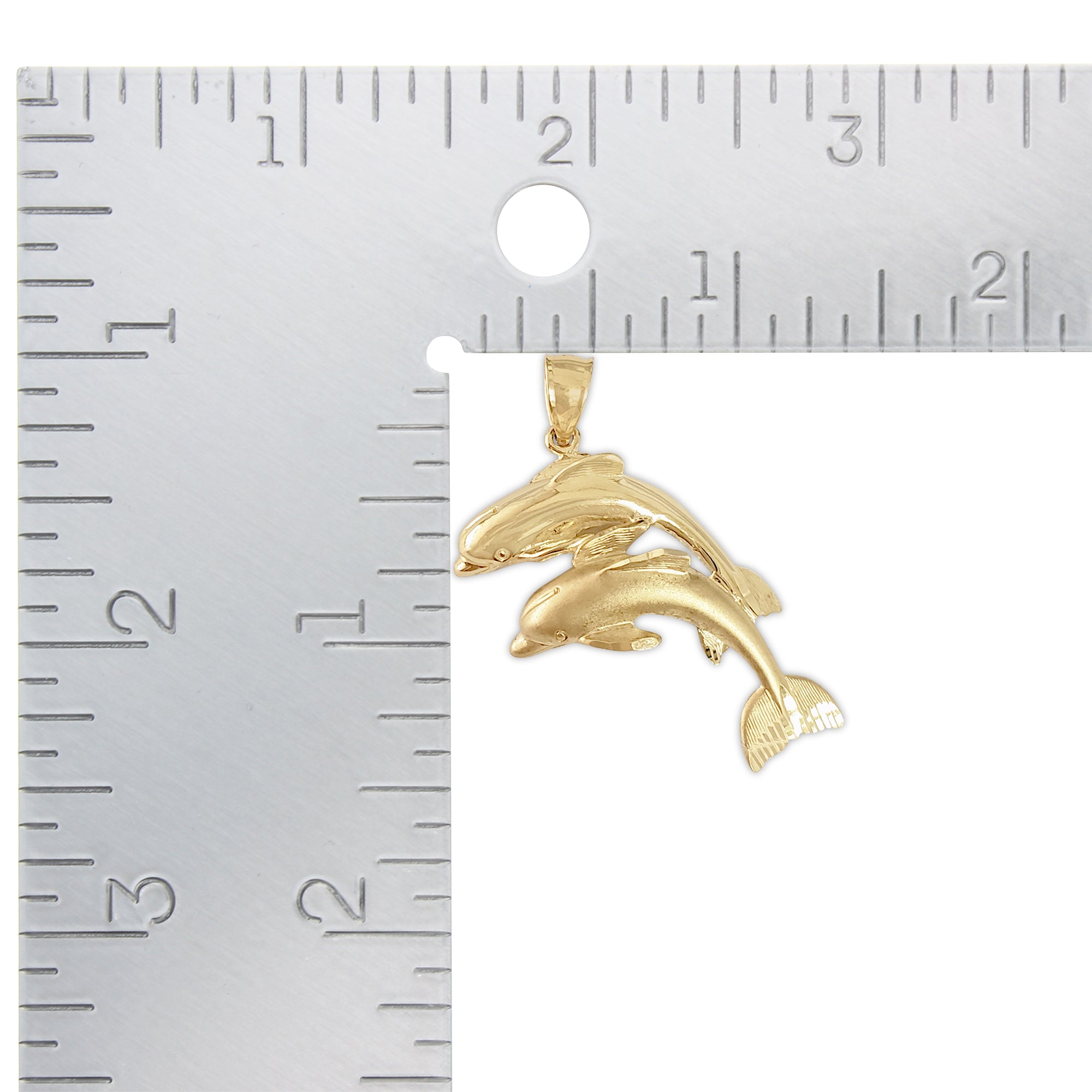 14k Yellow Gold Swimming Dolphins Charm Pendant - Elegant Jewelry Gift for Women, Perfect for Necklaces, Bracelets & Special Occasions