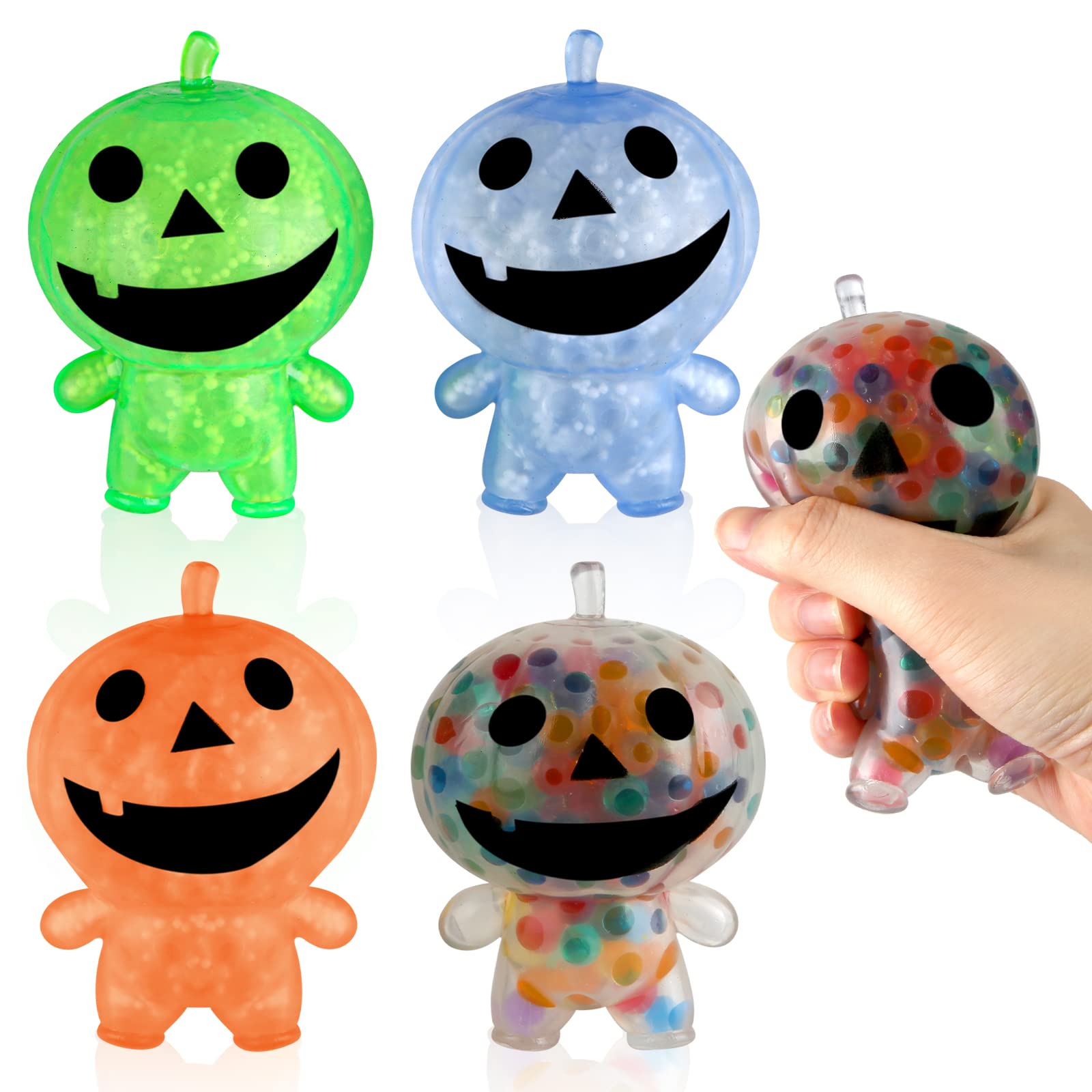 Halloween Party Favors & Stress Relief Toys - 4 Pack Squishy Water Bead Fidget Balls for Kids & Adults | Halloween Treat Bags, Party Supplies & Gifts | Perfect for Classroom Prizes, Trick-or-Treat Goodies & Anxiety Relief