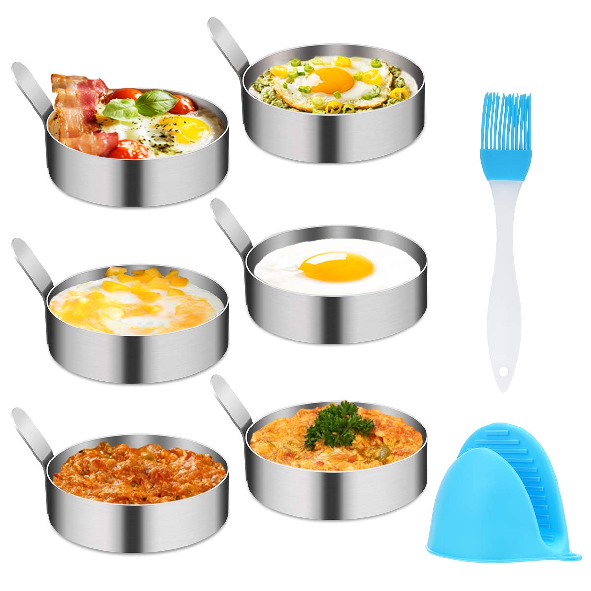 4/6 Pack Stainless Steel Egg Rings - 3 Inch Non-Stick Egg Molds for Perfect Fried Eggs, Pancakes, Sandwiches & Burgers - Ideal Breakfast Cooking Tools for Griddle & Kitchen Use