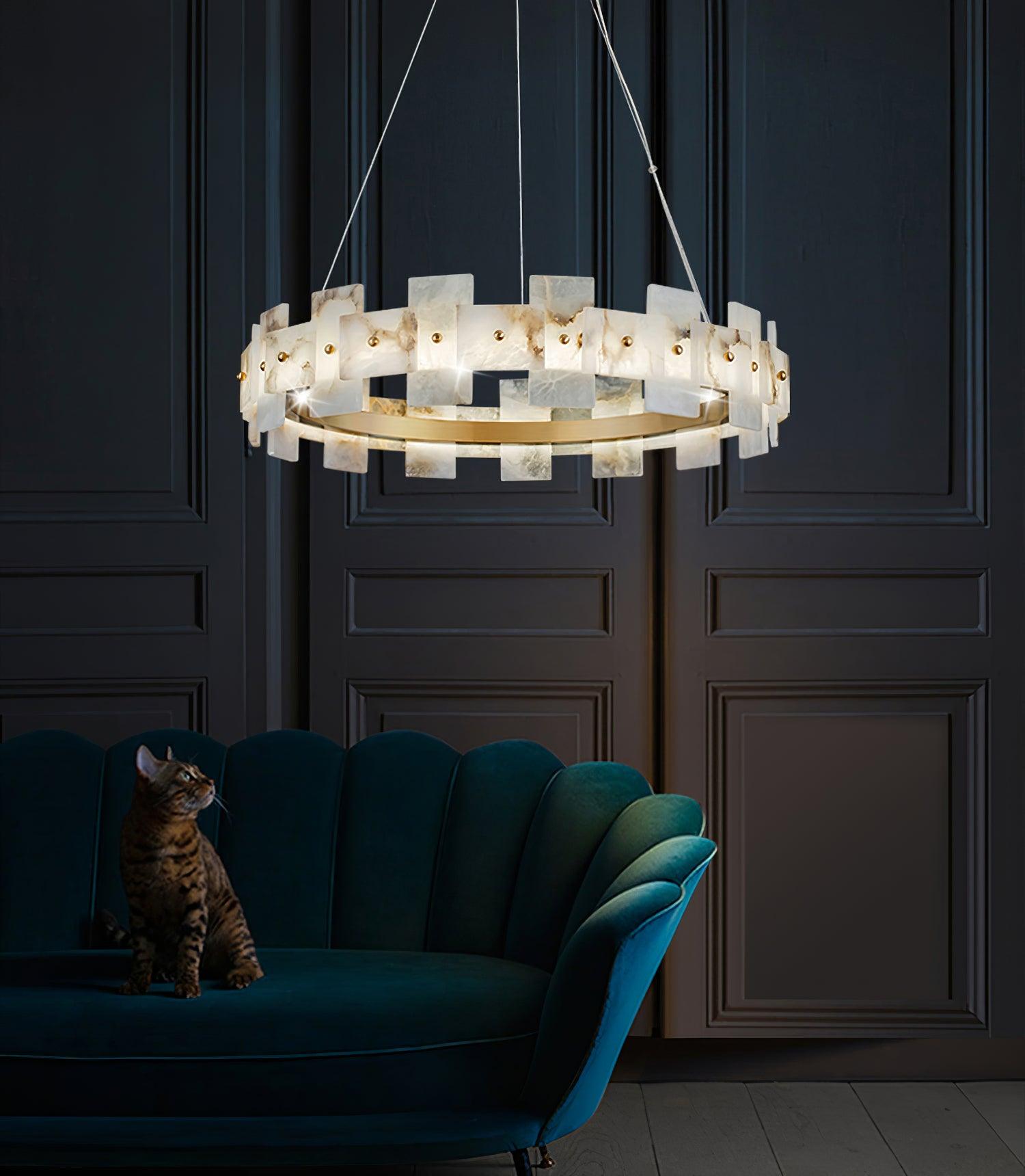 Alabaster Halo Chandelier - Modern Crystal Ceiling Light Fixture for Dining Room, Bedroom & Living Room Decor